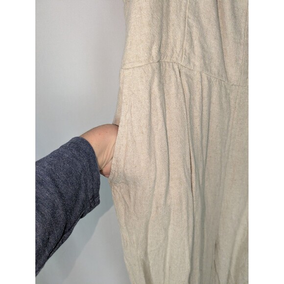 Old Navy Jumpsuit L Women's Beige Linen Fit & Flare Linen Blend Smocked Back - Picture 5 of 9